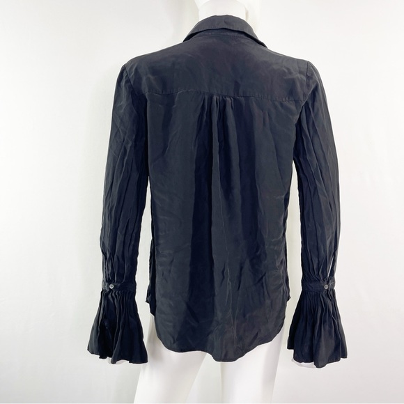 Frame Women's Black Trumpet Sleeve 100% Silk Collared Button Up Shirt Size S - Picture 8 of 11